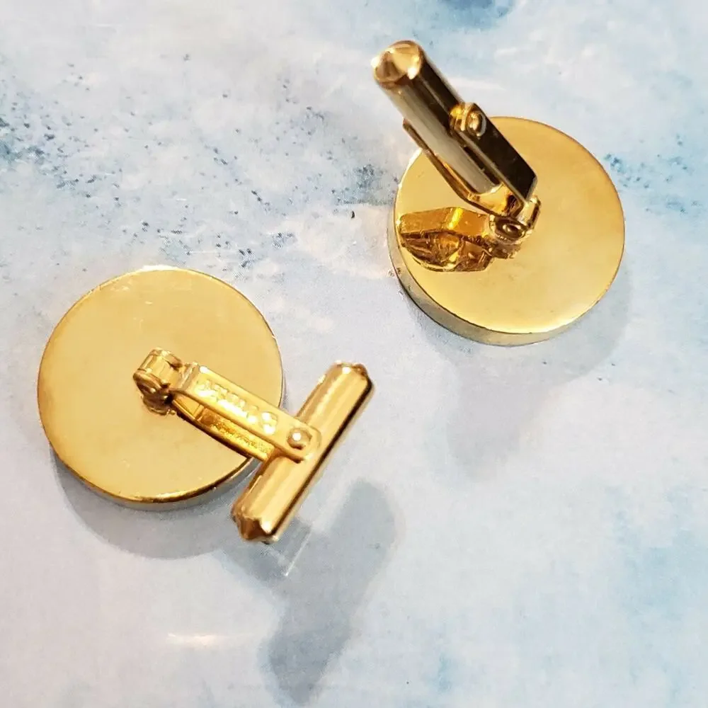 Vintage Destino Libra Zodiac Cufflinks 1970s Gold Tone Designer Signed‎ .75